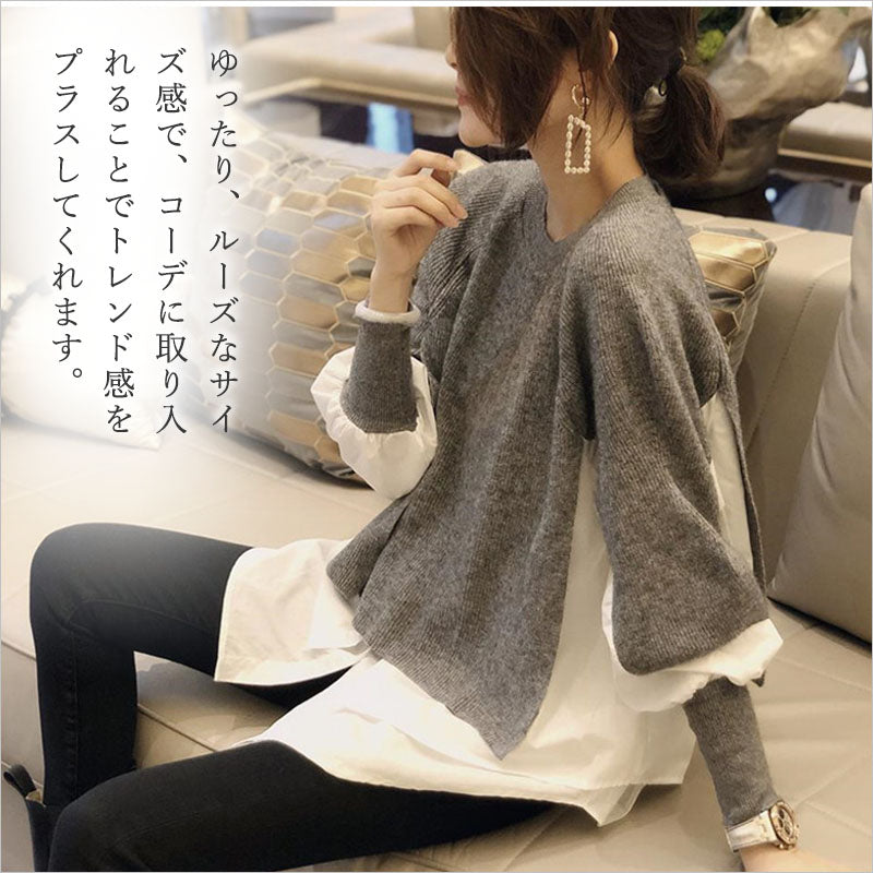 RA822  ニット＋シャツが一体デザイン