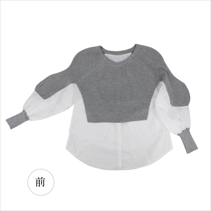 RA822  ニット＋シャツが一体デザイン