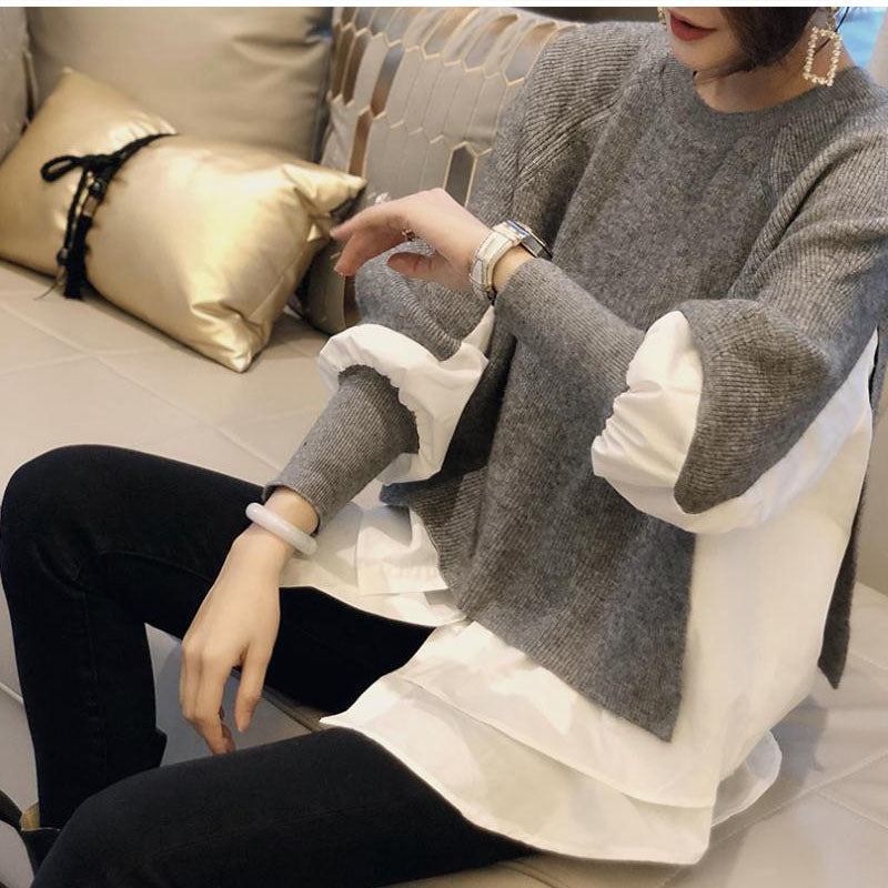 RA822  ニット＋シャツが一体デザイン