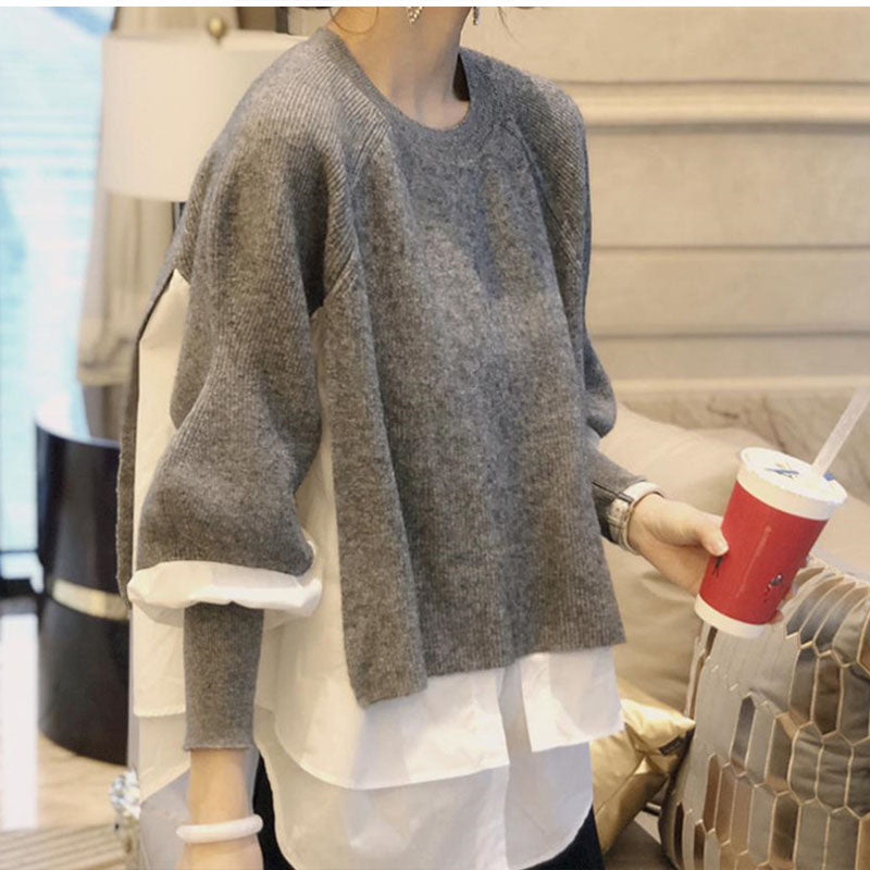 RA822  ニット＋シャツが一体デザイン