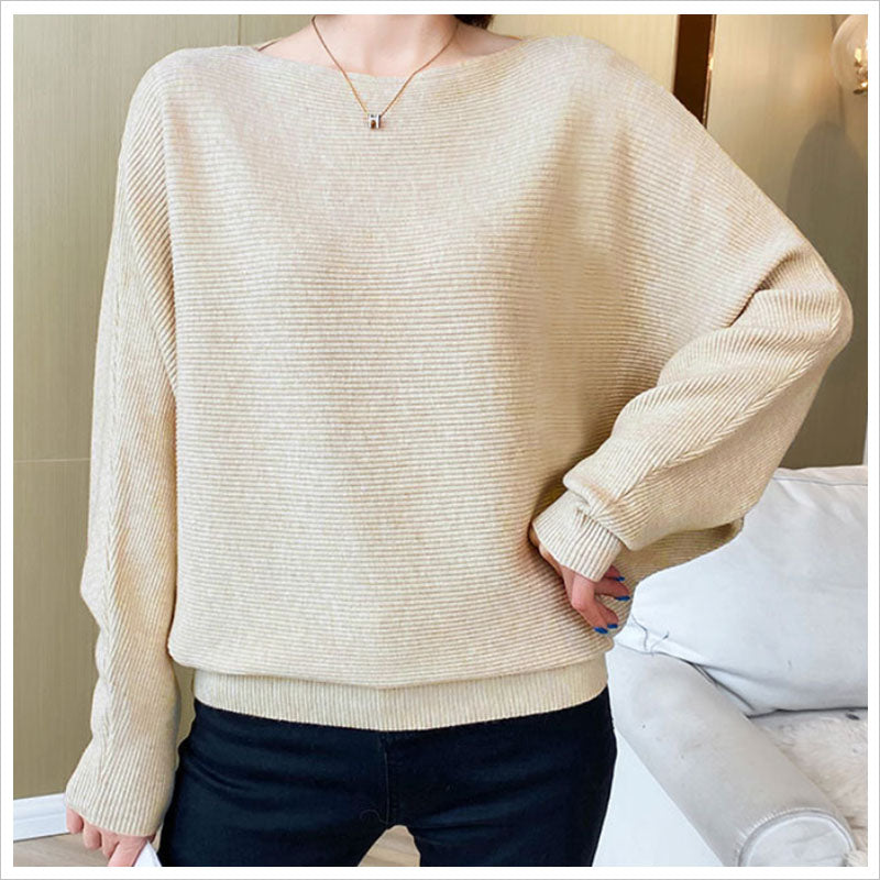 RA830  バットセーター レディース トップス カジュアル リブニット ボートネック ドルマンスリーブ