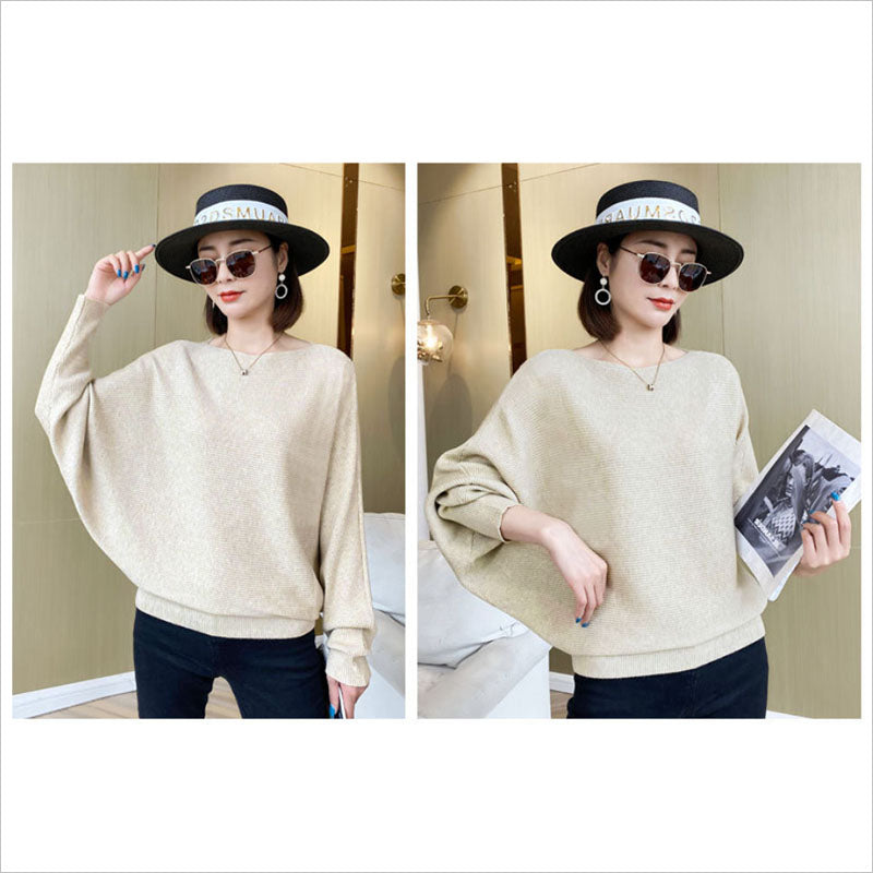 RA830  バットセーター レディース トップス カジュアル リブニット ボートネック ドルマンスリーブ