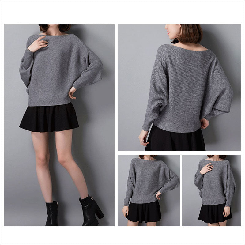 RA830  バットセーター レディース トップス カジュアル リブニット ボートネック ドルマンスリーブ