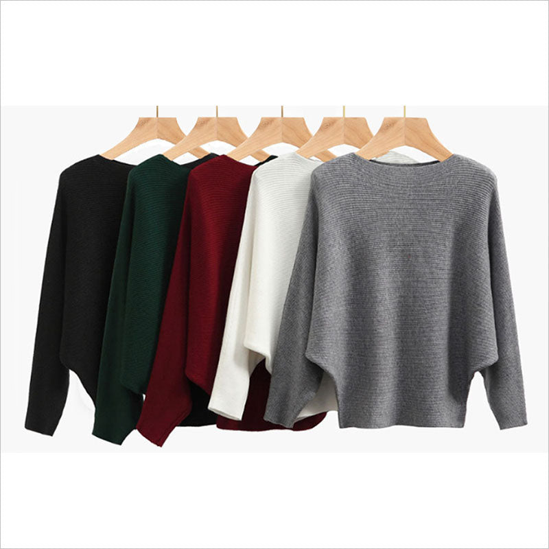 RA830  バットセーター レディース トップス カジュアル リブニット ボートネック ドルマンスリーブ