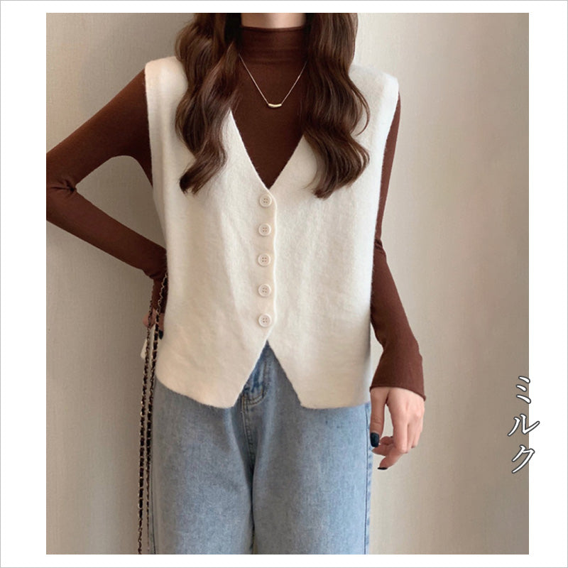RA842 ニットベスト レディース Vネック