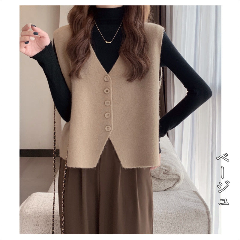 RA842 ニットベスト レディース Vネック