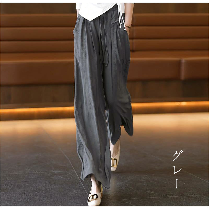RA864 ドレープワイドパンツ 懸垂性 サラサラした生地  接触冷感 体型カバー
