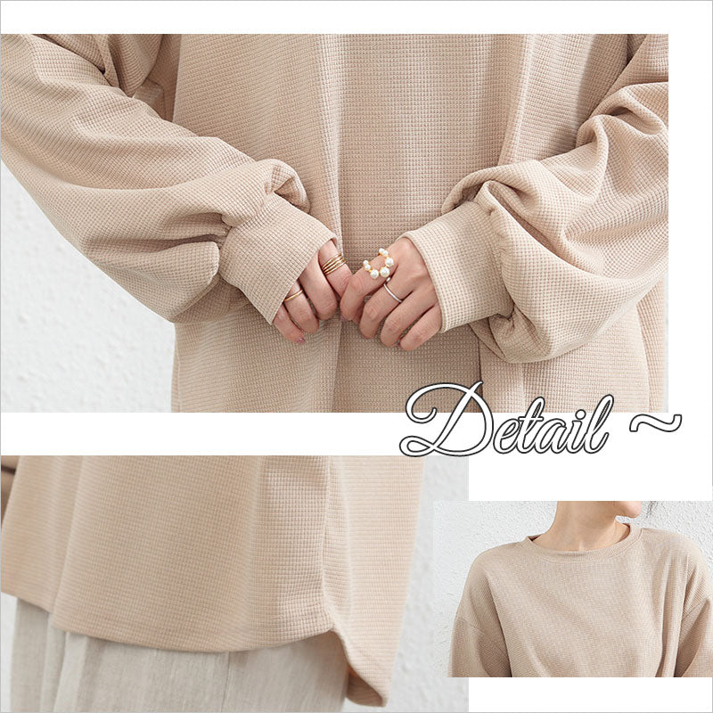 RA917  ワッフルTシャツ ランタンスリーブ レディース トップス