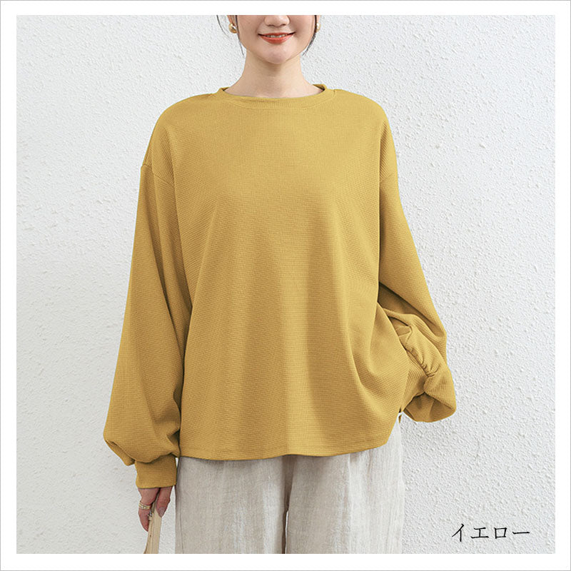 RA917  ワッフルTシャツ ランタンスリーブ レディース トップス