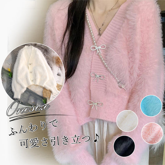 RA924 レディース カーディガン リボン付き