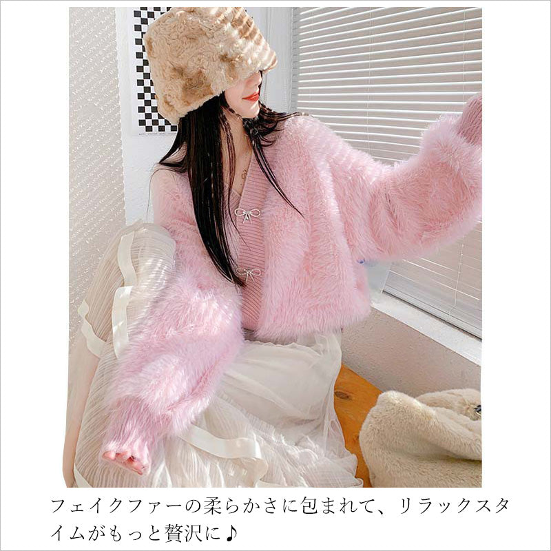 RA924 レディース カーディガン リボン付き