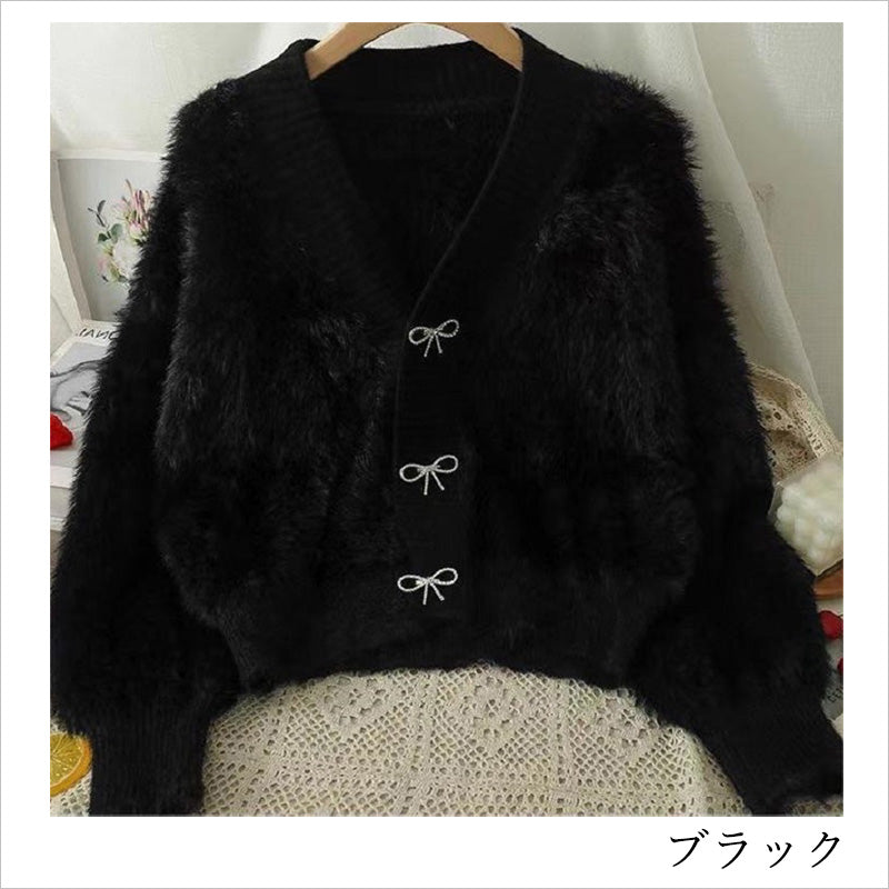 RA924 レディース カーディガン リボン付き