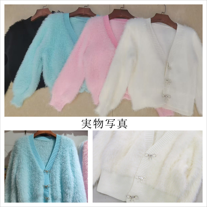 RA924 レディース カーディガン リボン付き