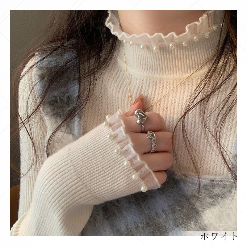 RA957 インナー ハイネック ニット トップス カットソー