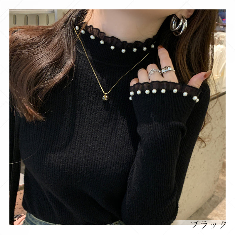 RA957 インナー ハイネック ニット トップス カットソー