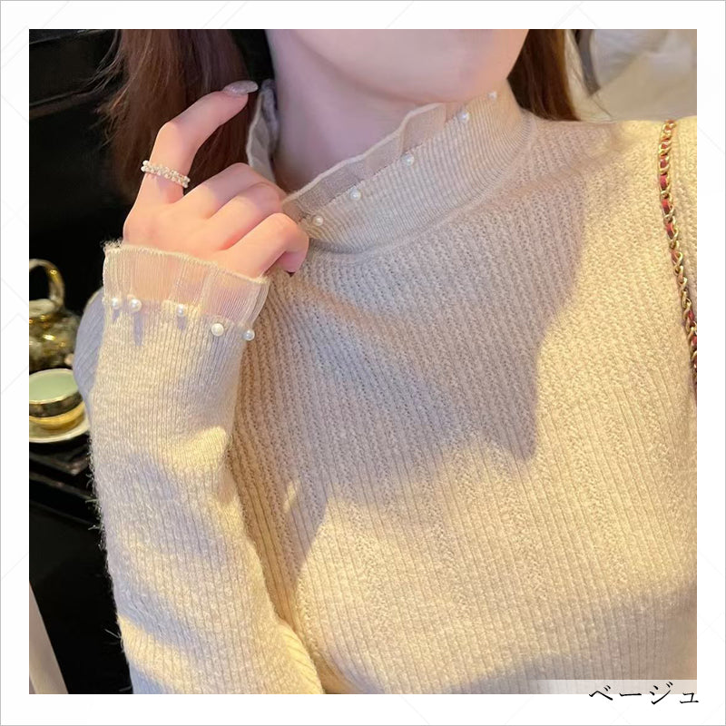 RA957 インナー ハイネック ニット トップス カットソー