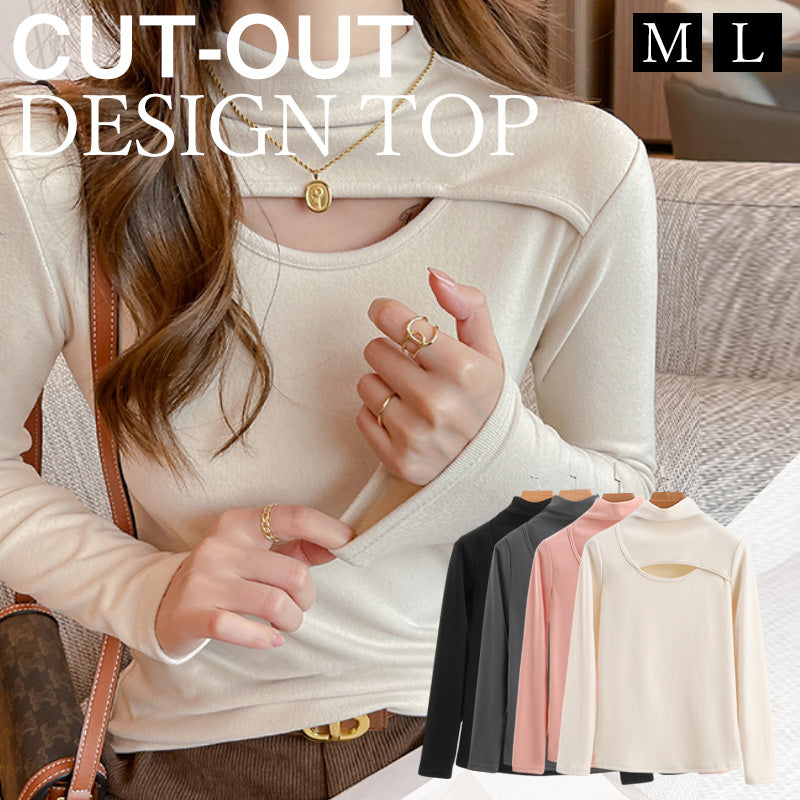 RA969  長袖 トップス カットソー ハイネック 胸開き セクシー 大人可愛い エレガント