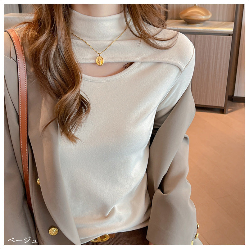 RA969  長袖 トップス カットソー ハイネック 胸開き セクシー 大人可愛い エレガント