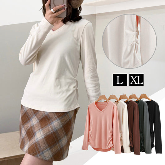 RA971 長袖 トップス カットソー Vネック デザイン おしゃれ 上品 スタイルアップ カジュアル