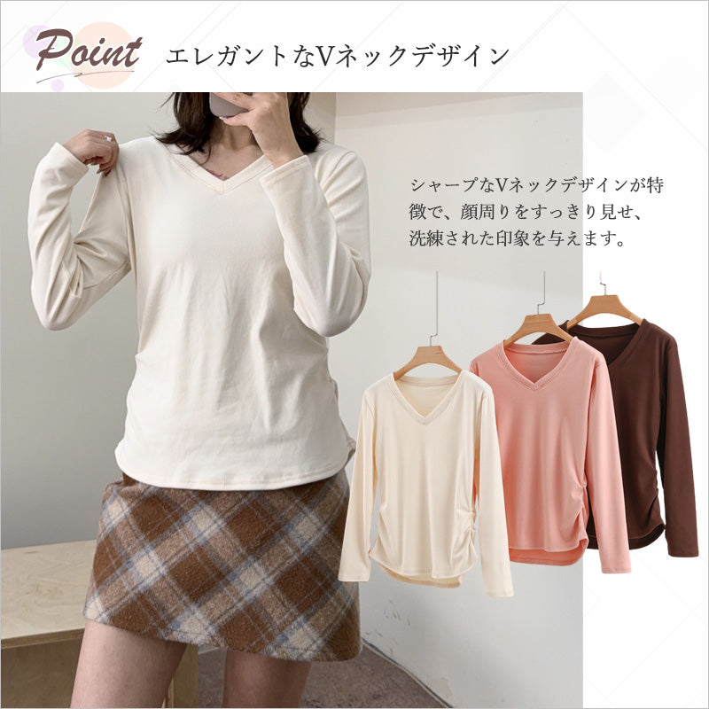 RA971 長袖 トップス カットソー Vネック デザイン おしゃれ 上品 スタイルアップ カジュアル