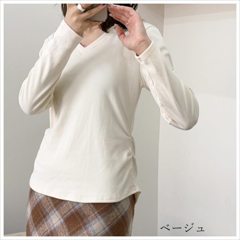 RA971 長袖 トップス カットソー Vネック デザイン おしゃれ 上品 スタイルアップ カジュアル