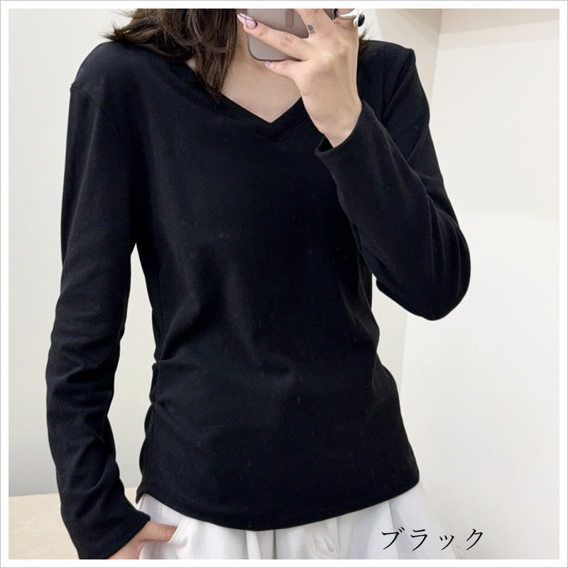 RA971 長袖 トップス カットソー Vネック デザイン おしゃれ 上品 スタイルアップ カジュアル