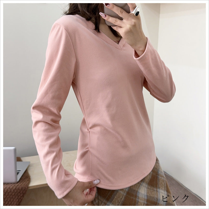 RA971 長袖 トップス カットソー Vネック デザイン おしゃれ 上品 スタイルアップ カジュアル