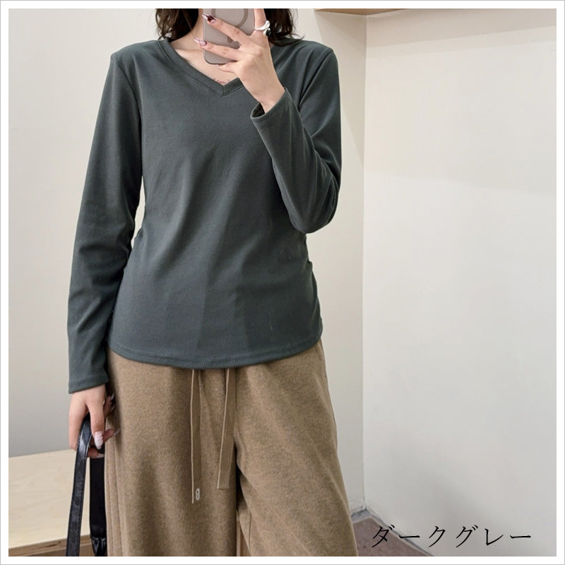 RA971 長袖 トップス カットソー Vネック デザイン おしゃれ 上品 スタイルアップ カジュアル