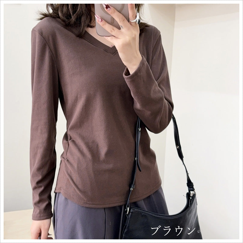 RA971 長袖 トップス カットソー Vネック デザイン おしゃれ 上品 スタイルアップ カジュアル