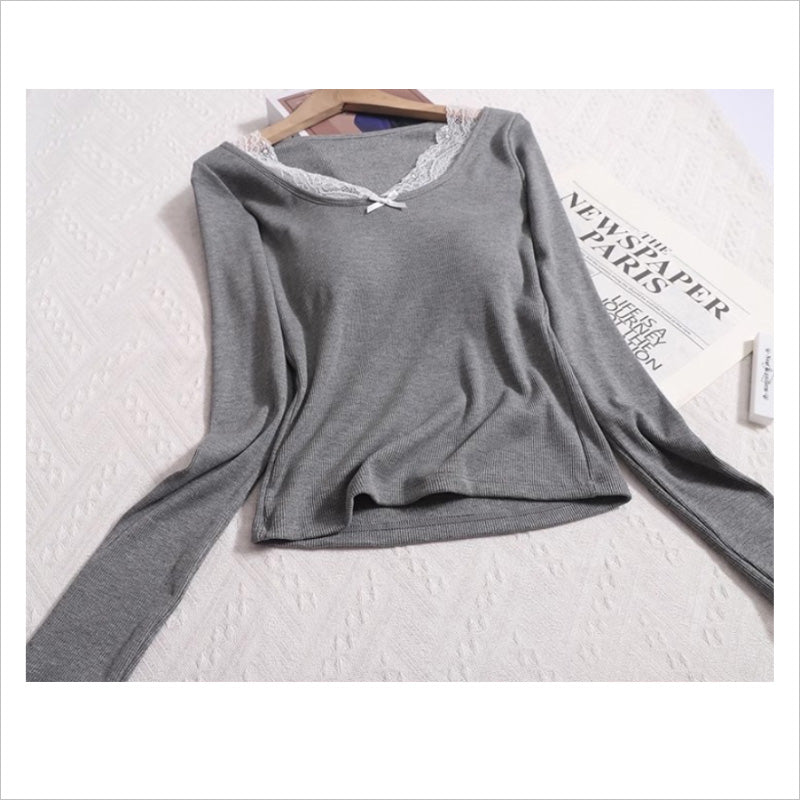 RA979 カットソー 長袖 トップス 大人可愛い エレガント  レース カップ付き