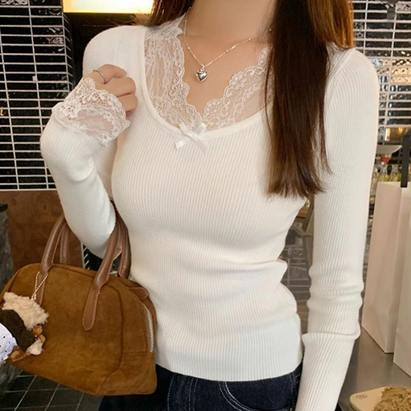 RA979 カットソー 長袖 トップス 大人可愛い エレガント  レース カップ付き