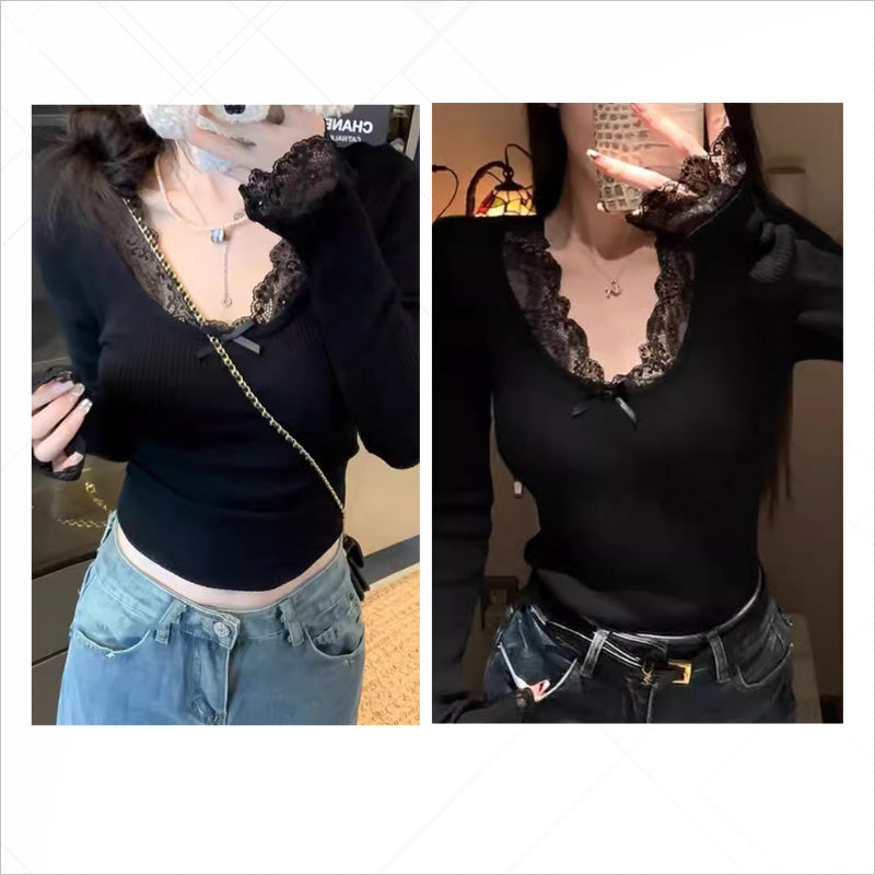 RA979 カットソー 長袖 トップス 大人可愛い エレガント  レース カップ付き