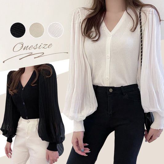 RA980 カーディガン 長袖 ニット Vネック トップス 大人可愛い エレガント フェミニン