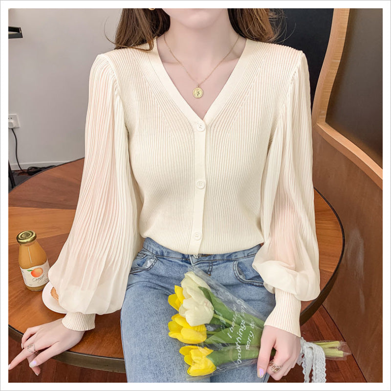 RA980 カーディガン 長袖 ニット Vネック トップス 大人可愛い エレガント フェミニン