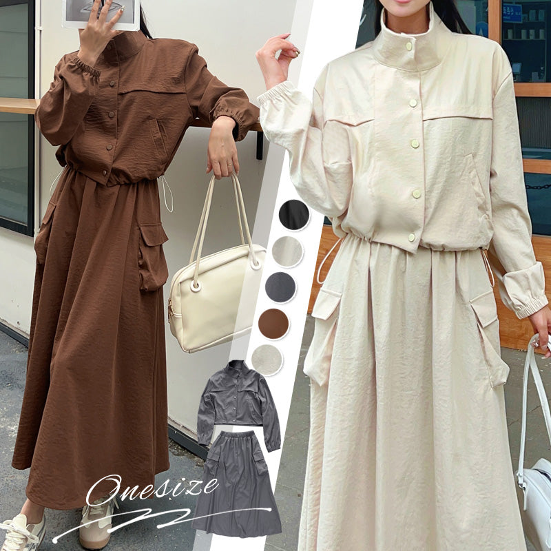 RA983 セットアップ レディース ミリタリー ロングスカート ブルゾン 長袖 スカートコーデ 上下セット