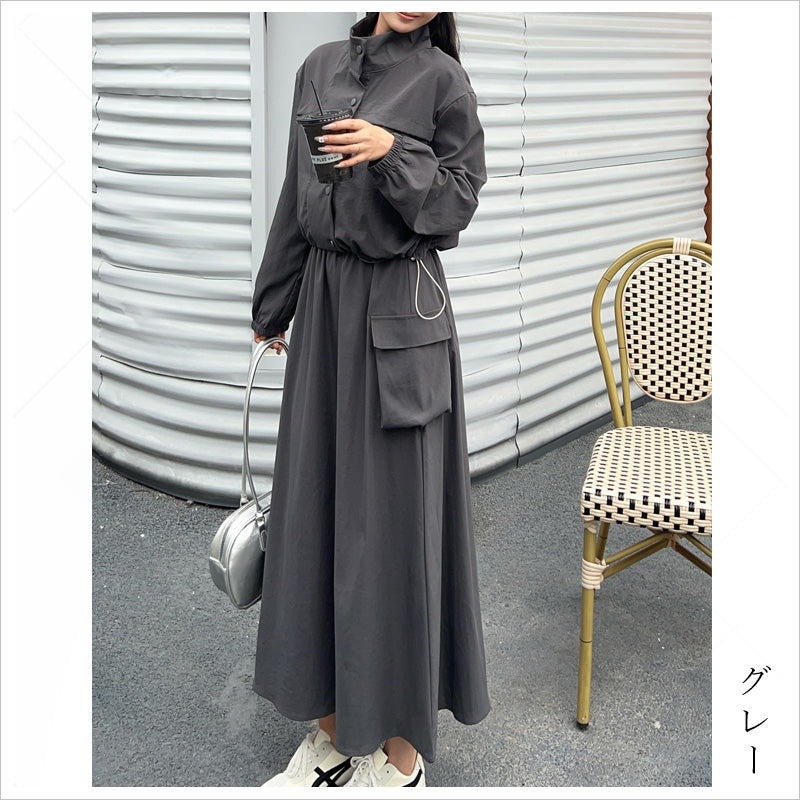 RA983 セットアップ レディース ミリタリー ロングスカート ブルゾン 長袖 スカートコーデ 上下セット