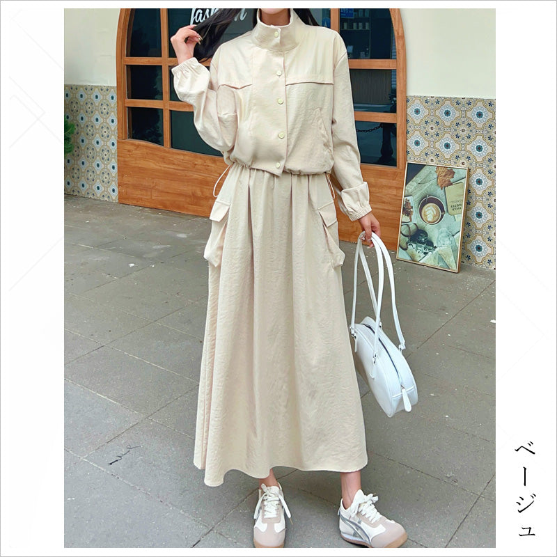 RA983 セットアップ レディース ミリタリー ロングスカート ブルゾン 長袖 スカートコーデ 上下セット