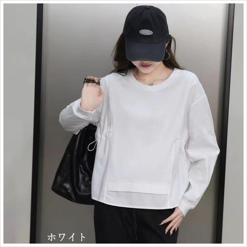 RA986 トップス 長袖 カットソー プルオーバー レディース ギャザー ドロスト