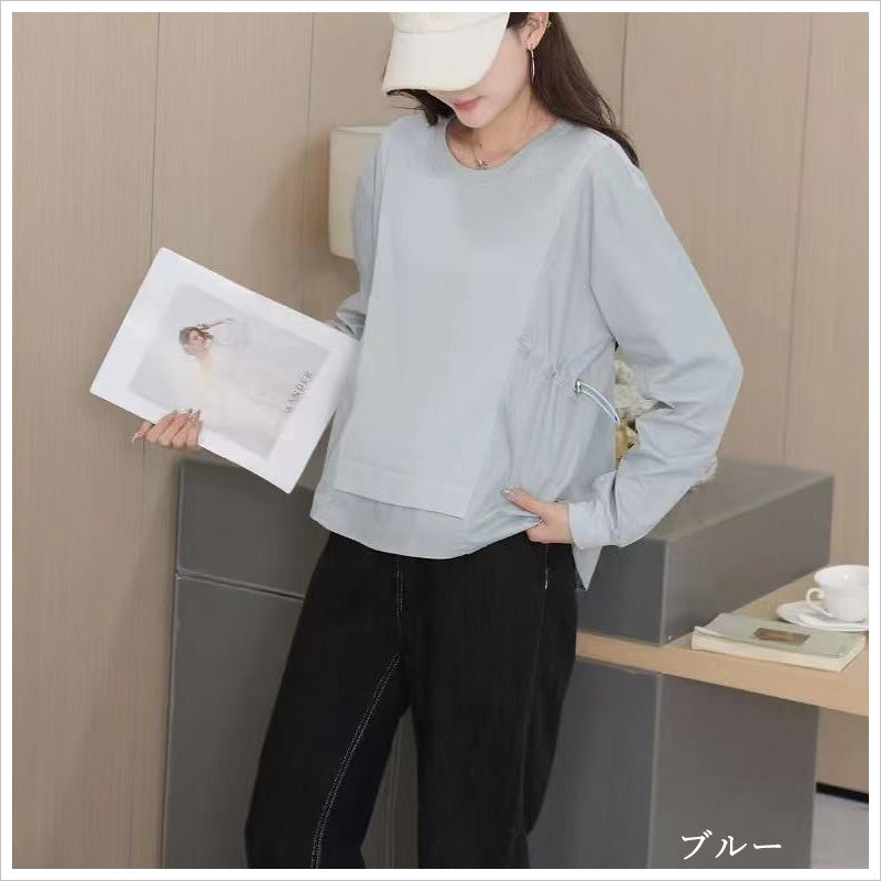 RA986 トップス 長袖 カットソー プルオーバー レディース ギャザー ドロスト