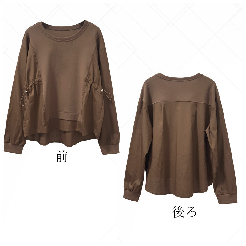 RA986 トップス 長袖 カットソー プルオーバー レディース ギャザー ドロスト
