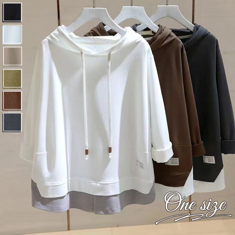 RA993 トップス ゆったり フィット リラックス フード オーバーサイズ 重ね着風 体型カバー レイヤード風