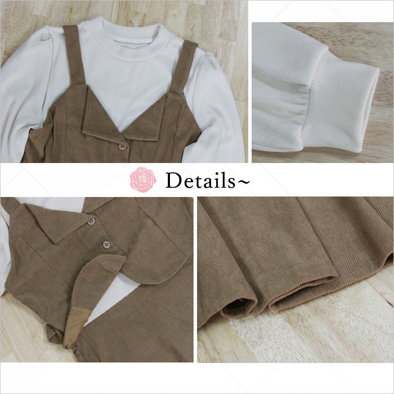 RA995 レディース ワンピース ロングワンピース コーデュロイ レイヤード風 重ね着風 ミモレ丈