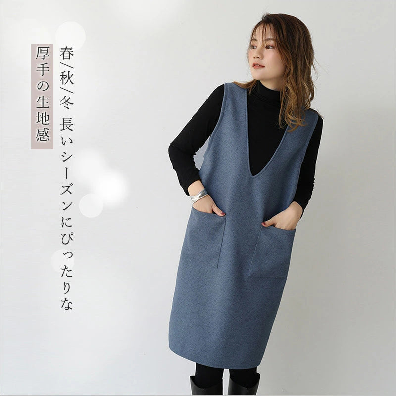 RA695 ジャンパースカート 重ね着 大人 深 Vネック