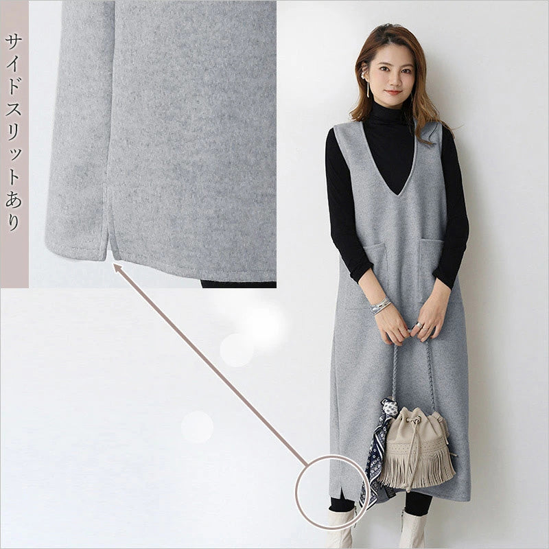 RA695 ジャンパースカート 重ね着 大人 深 Vネック