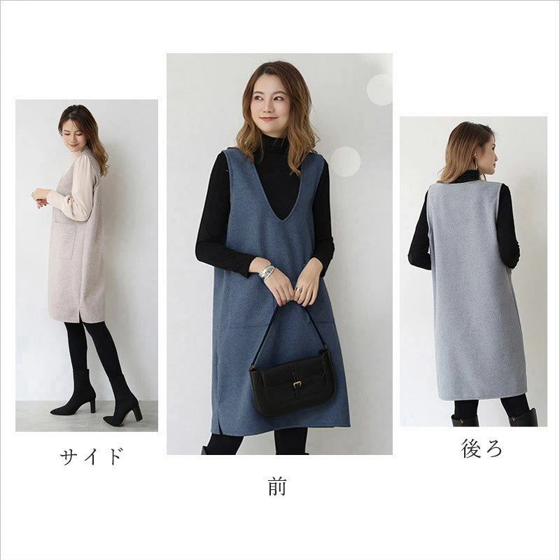 RA695 ジャンパースカート 重ね着 大人 深 Vネック